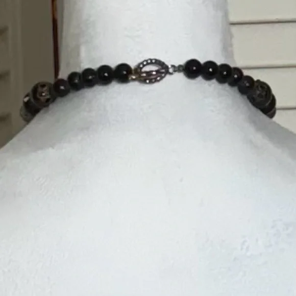Women’s Necklace -Black Onyx/Sterling Silver Pendant & Beads -Substantial Choker - Picture 4 of 10